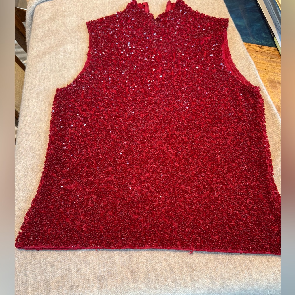 Vintage Carmen Marc Valvo Red Beaded-Sparkle Top.